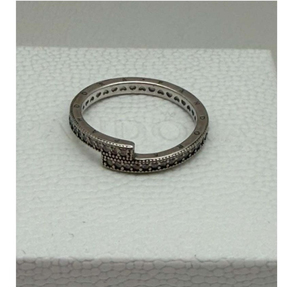 Pandora Logo Band Ring Clear CZ Sterling Silver 925 ALE‎ Size 7
